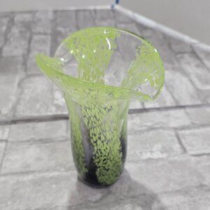 Vintage Teleflora Hand Blown Vase Thick Glass Purple Green Tulip Rim‎